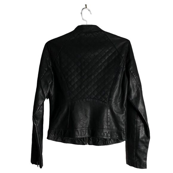 Smart Set Women's Black Faux Leather Full Zip Quilted Biker Jacket - Picture 5 of 8
